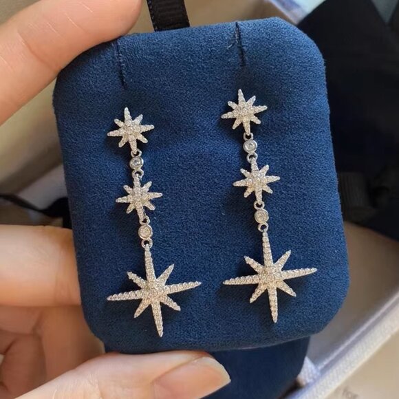 APM Monaco Météorites Three Star Pendant Earrings - Silver White - Picture 5 of 6